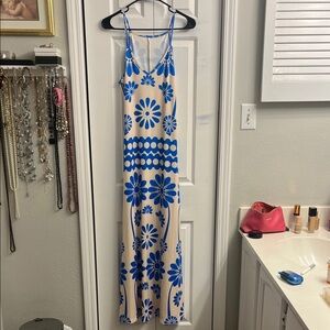 Blue Floral Slip Dress - Sleeveless Maxi